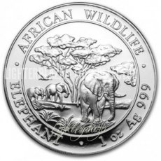 Ag-SOM12.100sh.1.Elephant Somalië 1 oz Zilver Olifant 2012