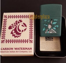 ZC000215CW292 Zippo lighter 2001 ZIPPO POW-WOW DANCER. CARSON WATERMAN DESIGN. Teal Matte finish. Absolutely amazing and extremely Rare.