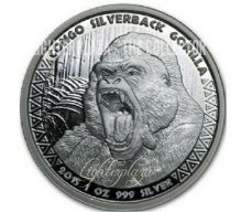 Ag-CONGO15.5cfa.1.Gorille 1st munt van een nieuwe serie 5000 Francs CFA 2015  1 Oz Zilver BU. Republiek Congo.