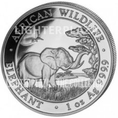Ag-SOM19.100sh.1.Elephant Olifant 100 Shilling 1 Oz zilver Somalië 2019